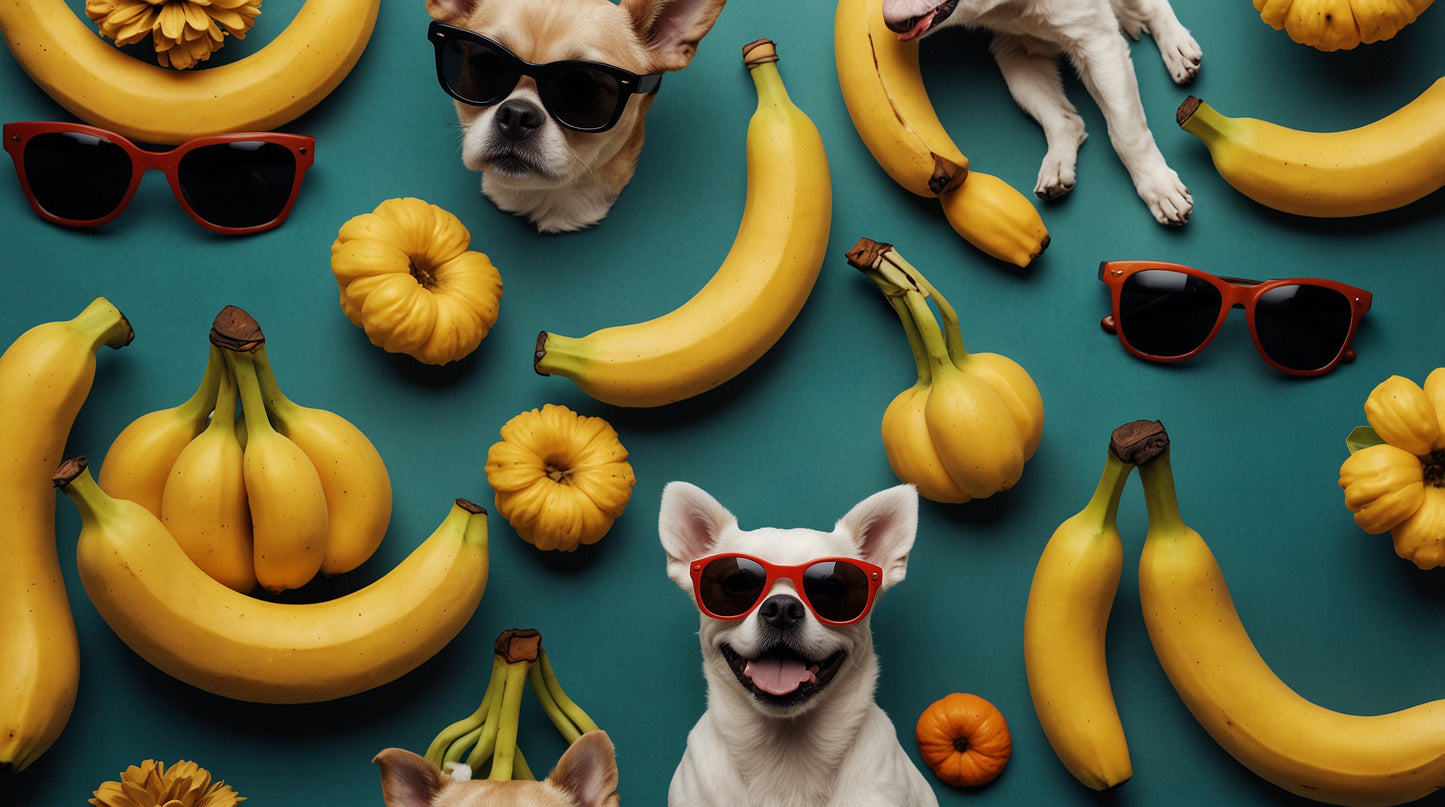 Hunde neben fantastischem Obst